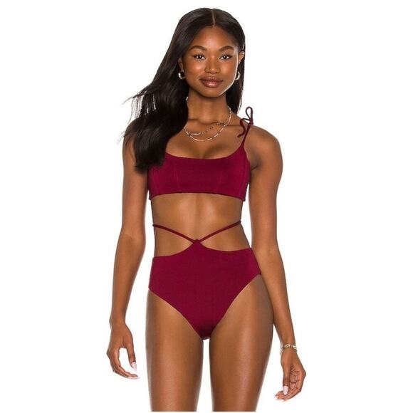 Agua Bendita Genoveva Leva Top & Safire Leva Bottom Burgundy Swimsuit Medium - Picture 1 of 7